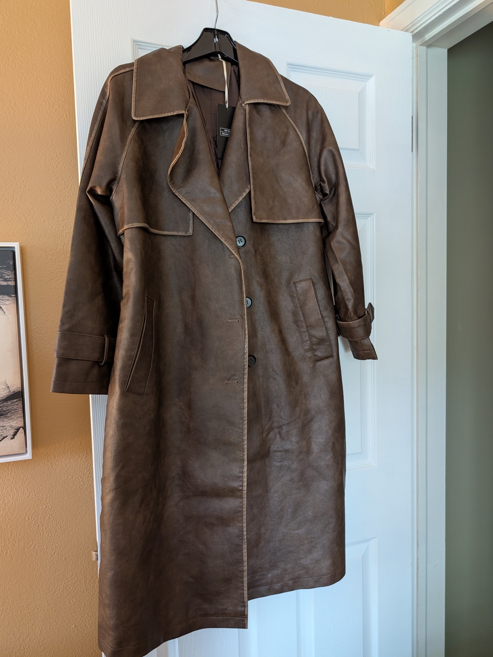 Brown Leather Trench Coat - Classic Women's Outerwear